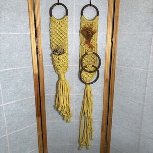 Vintage Macrame With‎ Dried Flowers Towel Hanger Wall Decor Set Cottagecore